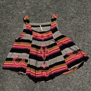 Free People Striped Embroidered Flared Tank Top Women's size Small